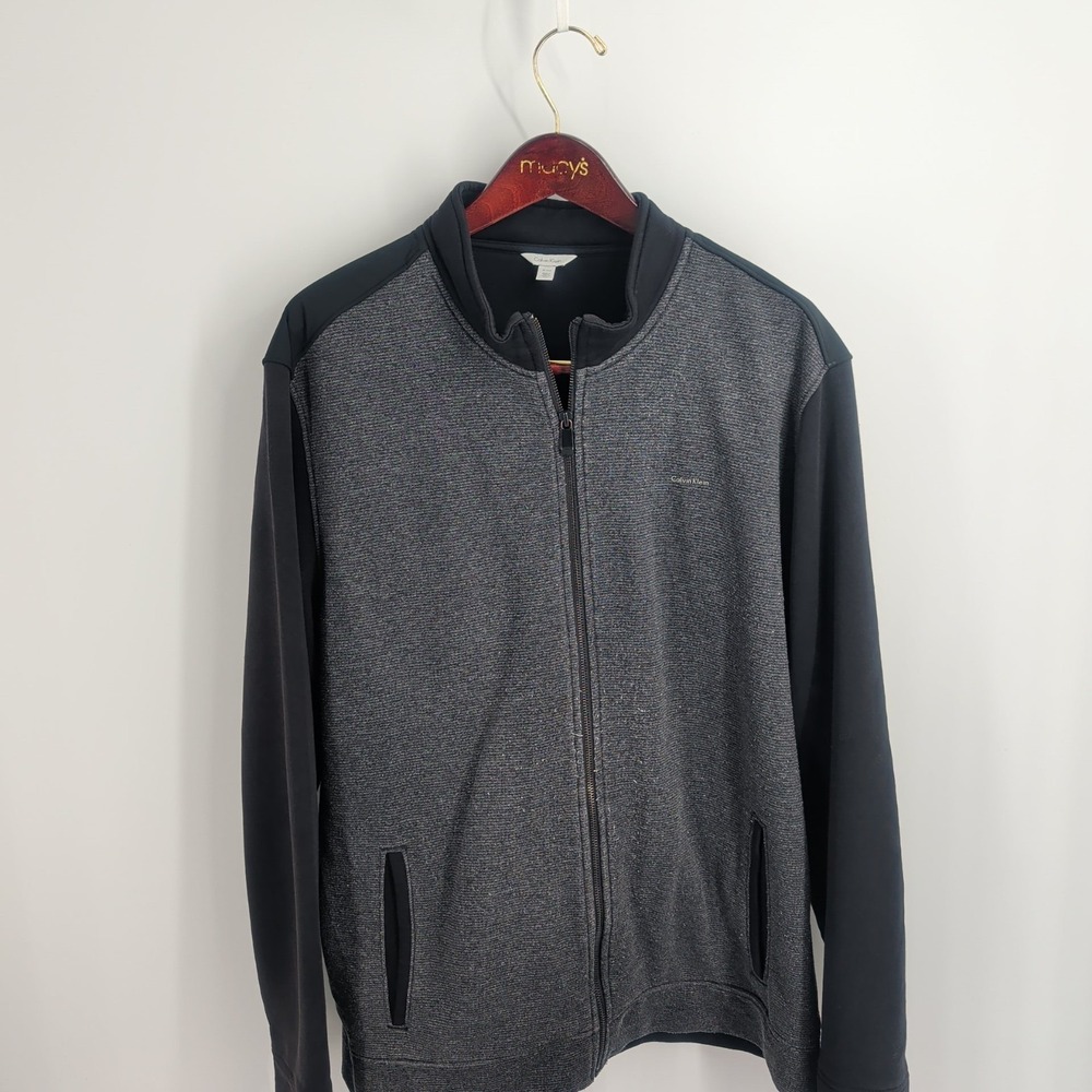 Calvin Klein Full Zip Stand Collared Classic‎ Sweater Jacket Gray Black Size XL